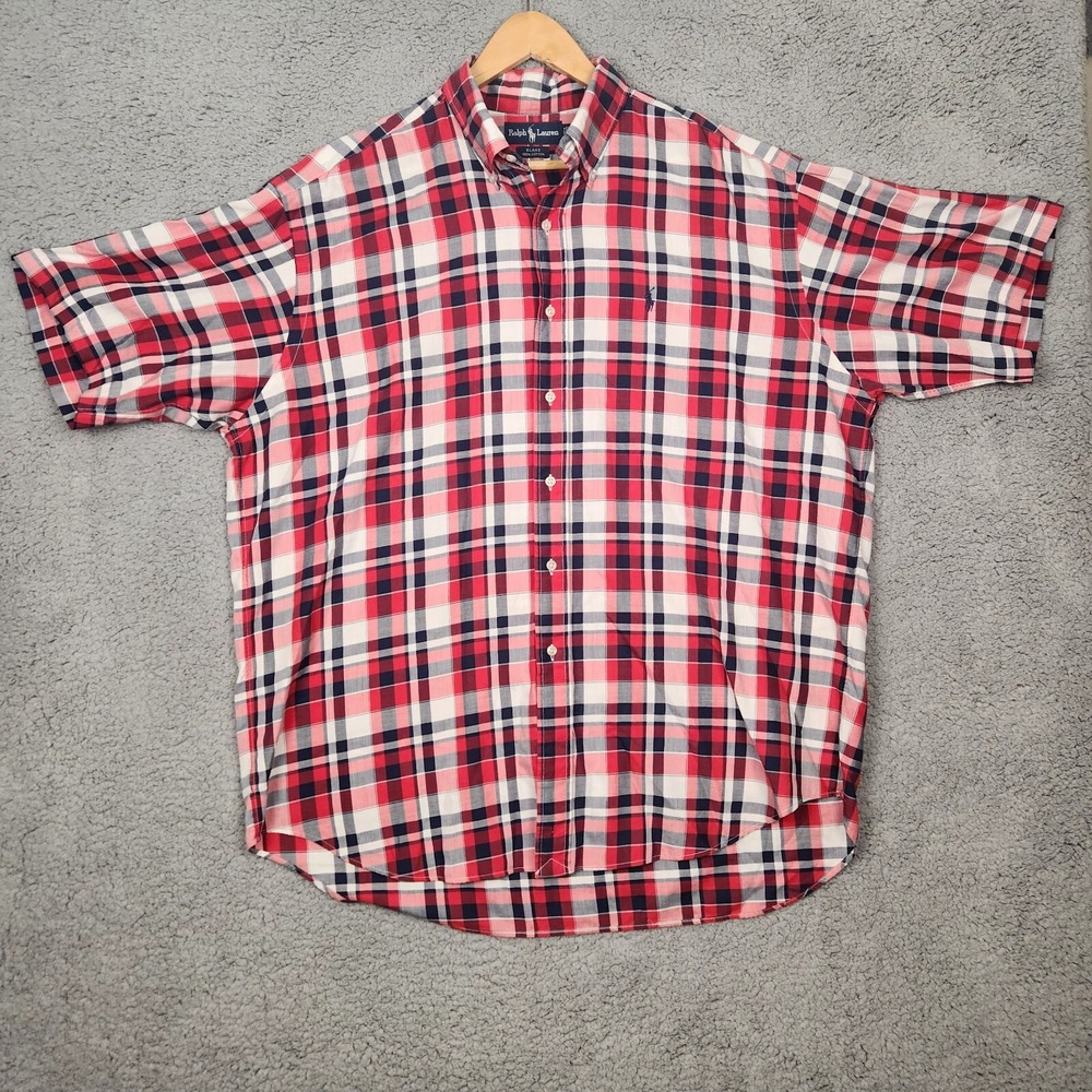 Polo Ralph Lauren Shirt‎ Mens Extra Large Blake Red Plaid Button Up Short Sleeve